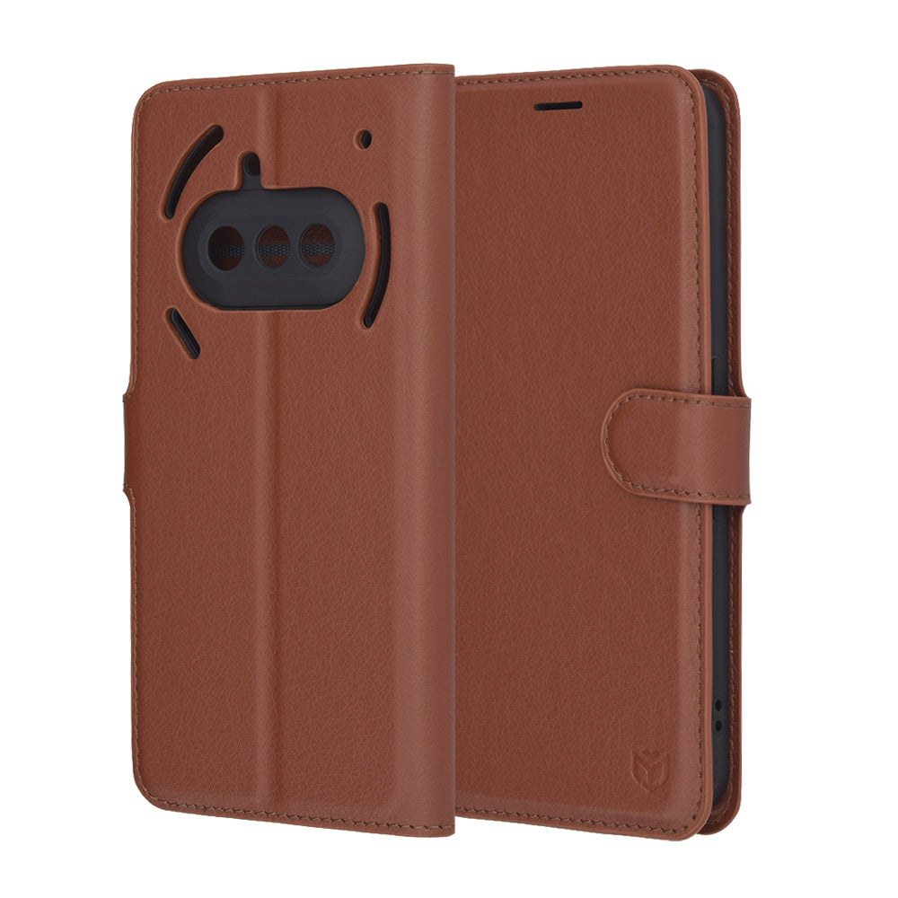 Ovitek za Nothing Phone (3a), Techsuit, usnjeni folio, rjav