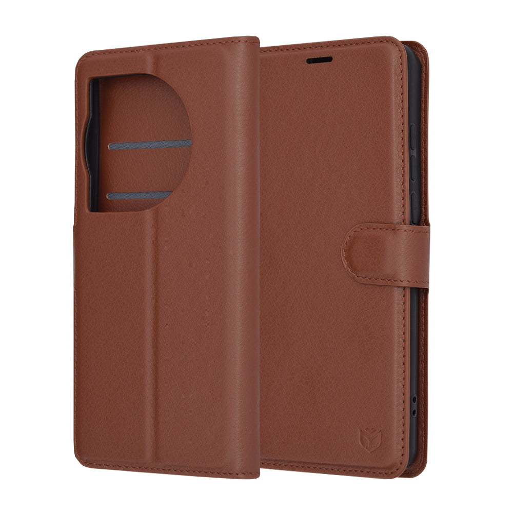 Case for OnePlus 12, Techsuit, Leather Folio, Brown