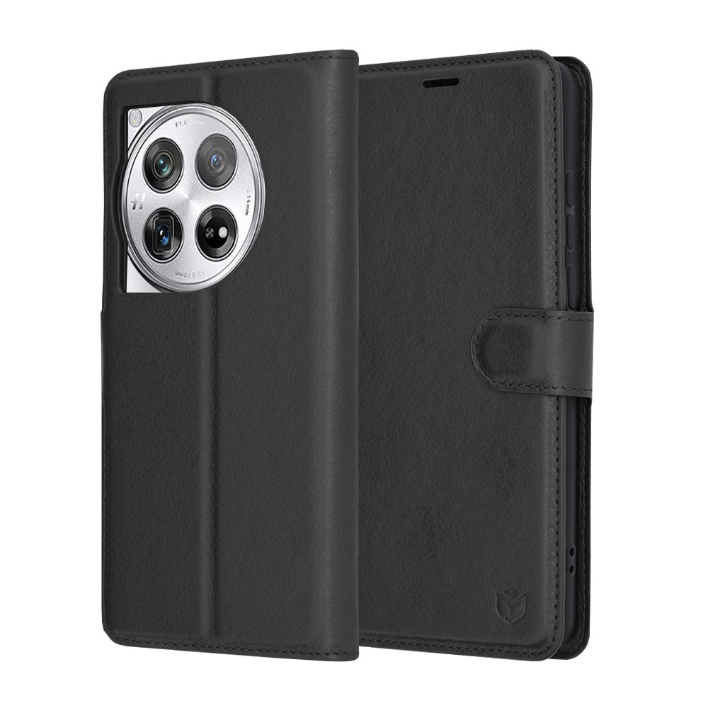 Ovitek za OnePlus 12, Techsuit, usnjeni folio, črn