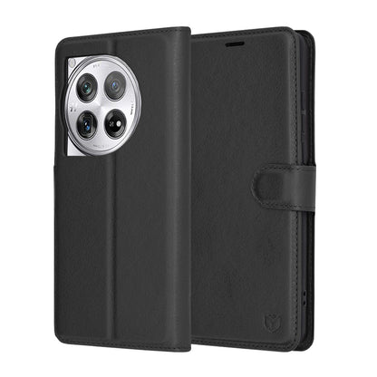 Ovitek za OnePlus 12, Techsuit, usnjeni folio, črn