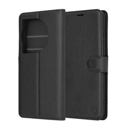Ovitek za OnePlus 12, Techsuit, usnjeni folio, črn