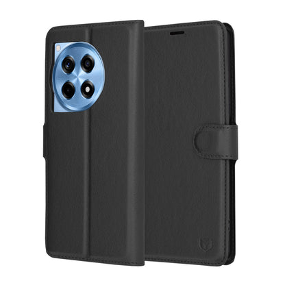 Ovitek za OnePlus 12R, Techsuit, usnjen folio, črn