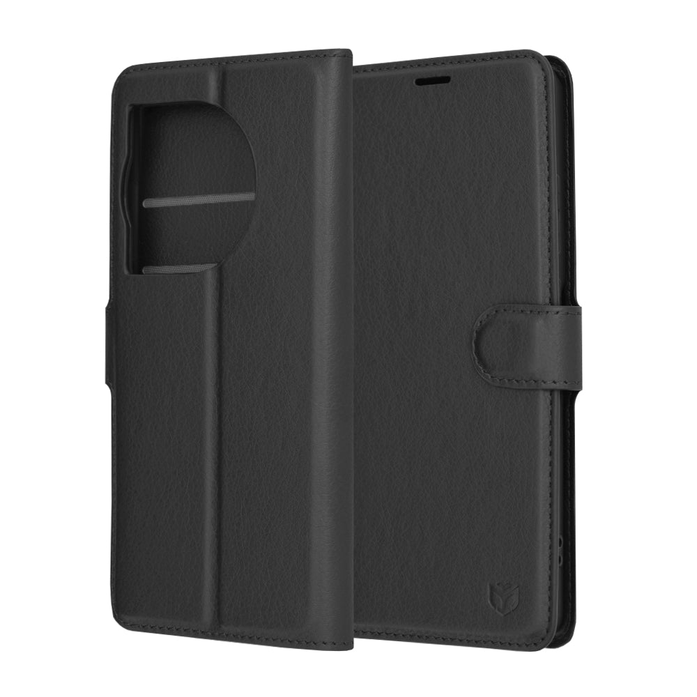 Ovitek za OnePlus 12R, Techsuit, usnjen folio, črn