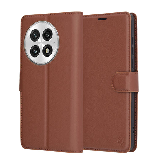 Ovitek za OnePlus 13, Techsuit, usnjeni folio, rjav