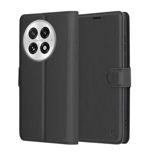 Ovitek za OnePlus 13, Techsuit, usnjeni folio, črn