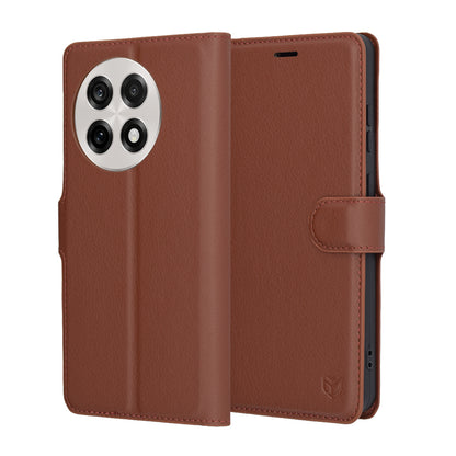 Ovitek za OnePlus 13R, Techsuit, usnjeni folio, rjav