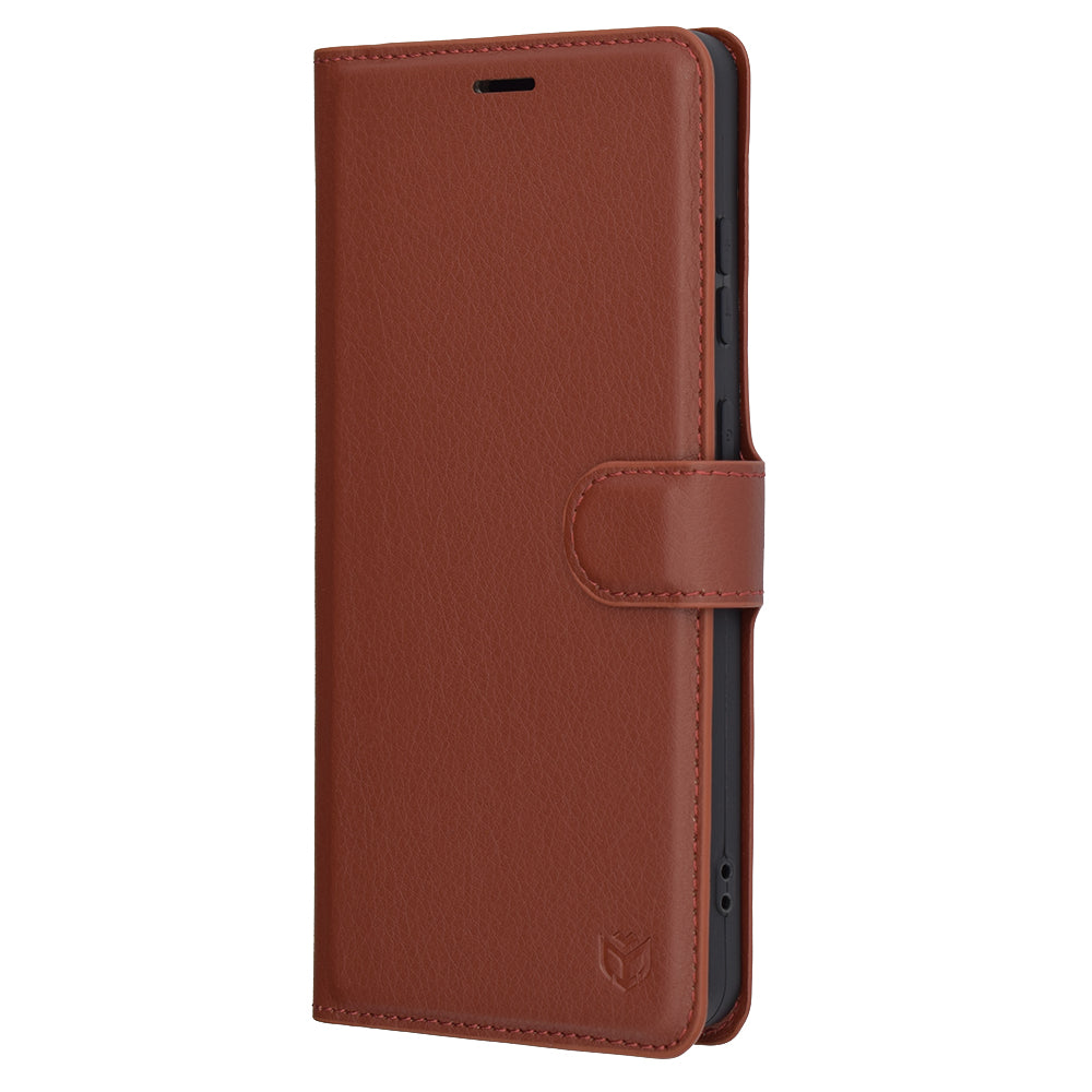 Ovitek za OnePlus 13R, Techsuit, usnjeni folio, rjav