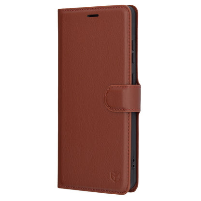 Ovitek za OnePlus 13R, Techsuit, usnjeni folio, rjav