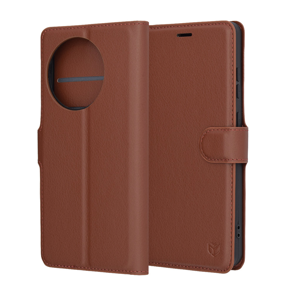 Ovitek za OnePlus 13R, Techsuit, usnjeni folio, rjav