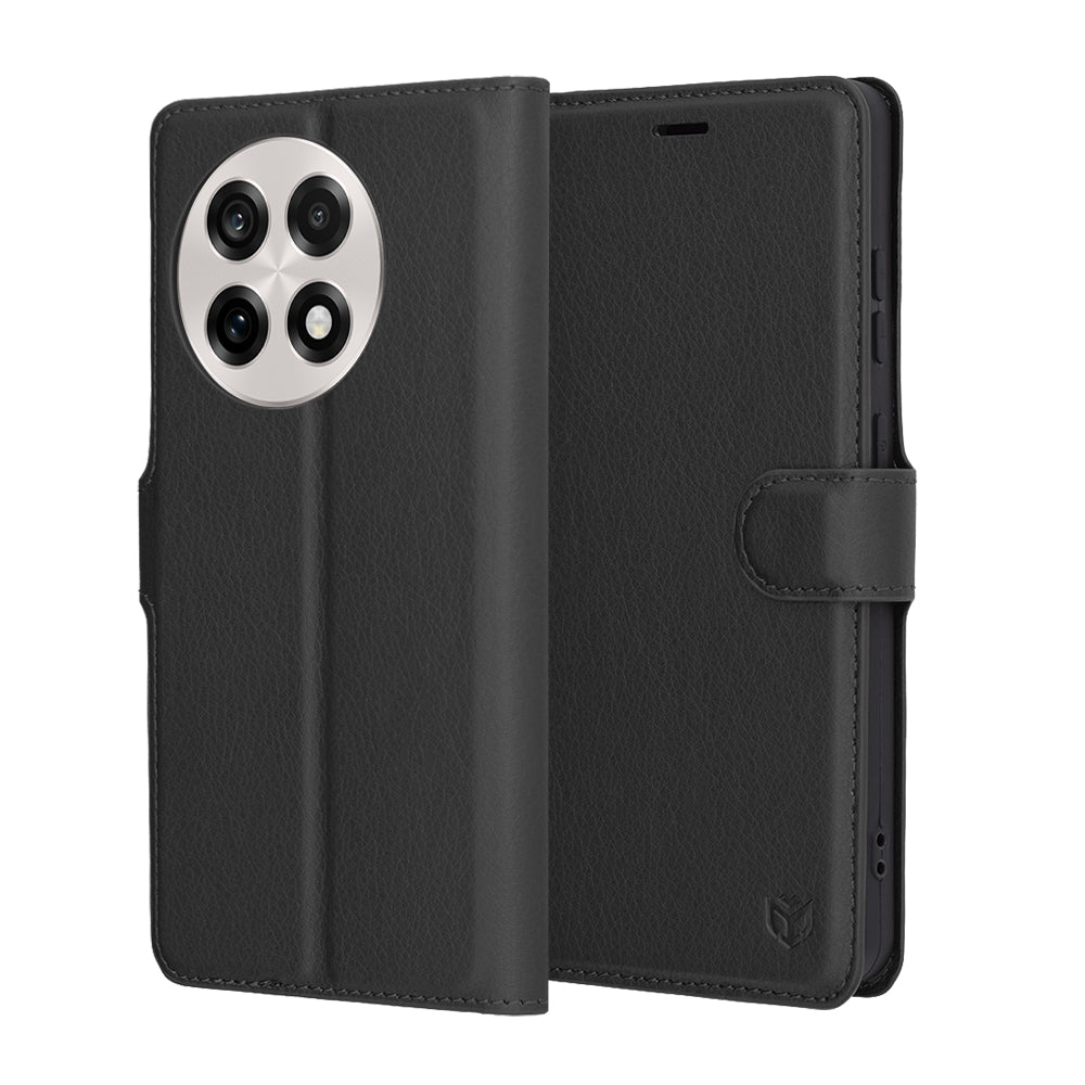 Ovitek za OnePlus 13R, Techsuit, usnjeni folio, črn