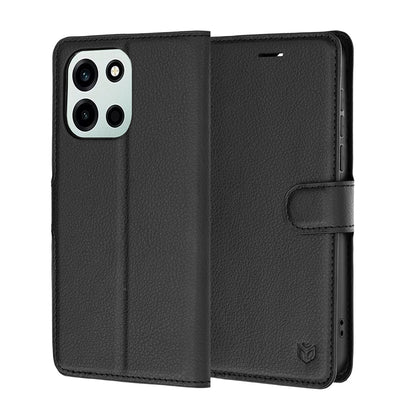 Ovitek za OnePlus Nord 6, Techsuit, usnjen folio, črn