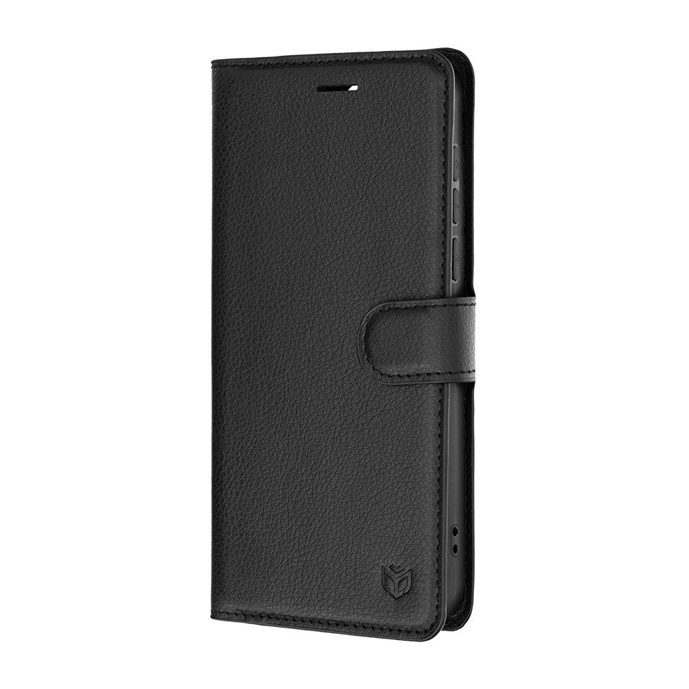 Ovitek za OnePlus Nord 6, Techsuit, usnjen folio, črn