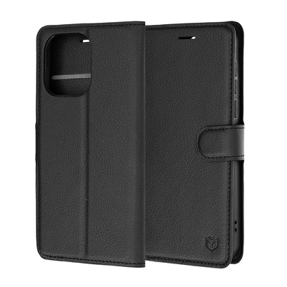 Ovitek za OnePlus Nord 6, Techsuit, usnjen folio, črn