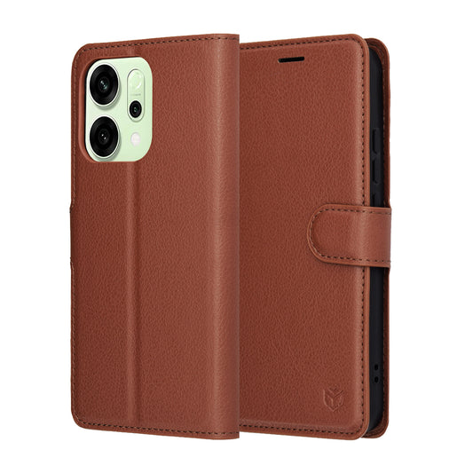 Ovitek za Oppo Reno14, Techsuit, Leather Folio, rjava