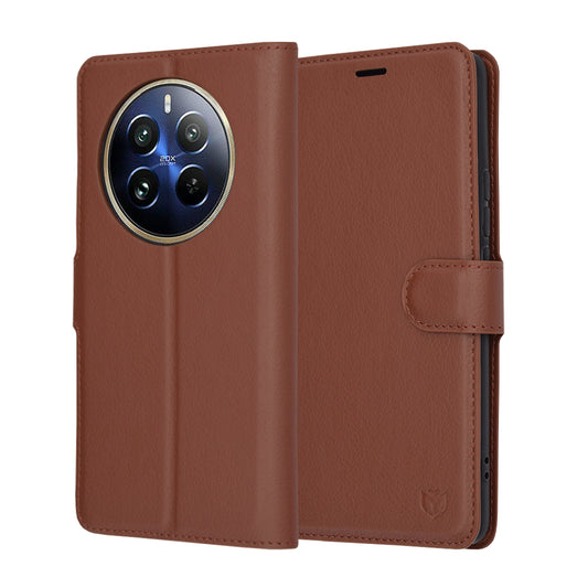 Ovitek za Realme 12 Pro / 12 Pro+, Techsuit, usnjeni folio, rjav