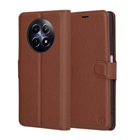 Ovitek za Realme 12x / 12, Techsuit, usnjeni folio, rjav