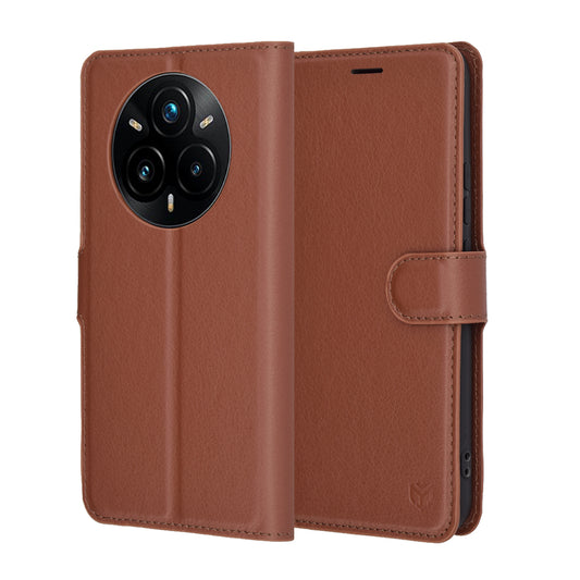 Ovitek za Realme 14 Pro+, Techsuit, usnjeni folio, rjav
