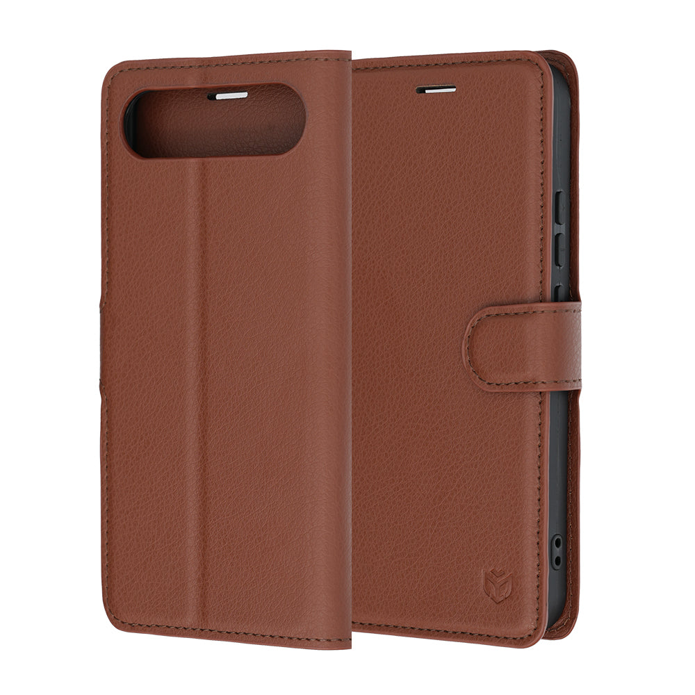 Ovitek za Realme 16, Techsuit, usnjeni folio, rjav