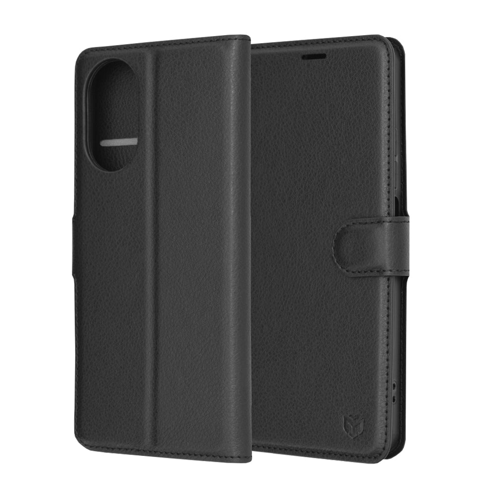 Ovitek za Realme C67 4G, Techsuit, usnjeni folio, črn