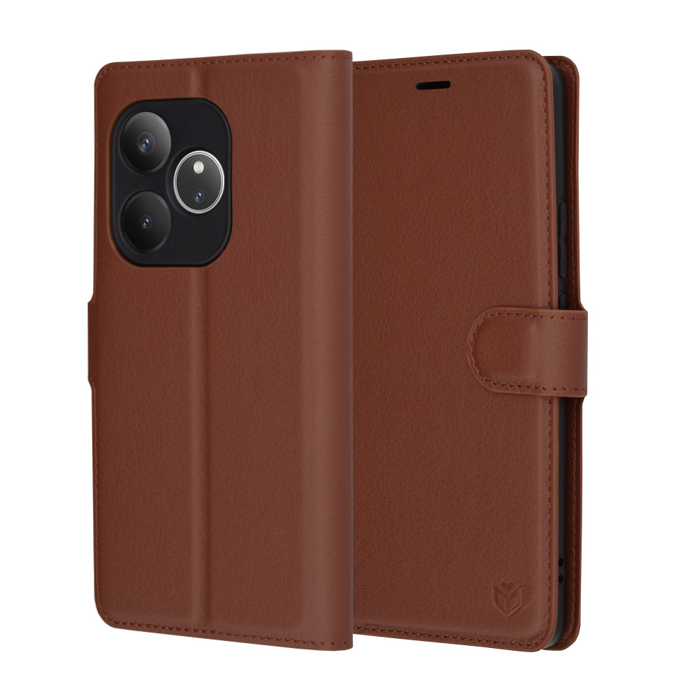 Ovitek za Realme GT 6T / GT 6, Techsuit, usnjeni folio, rjav