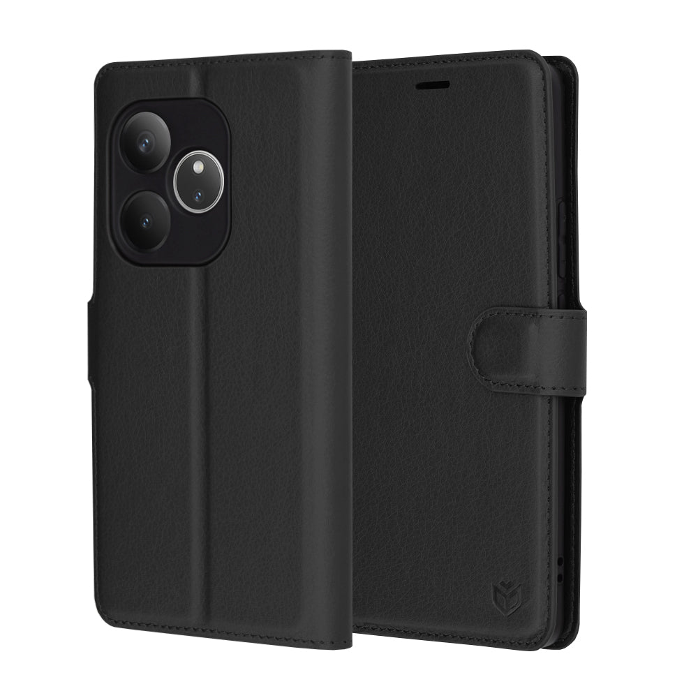Ovitek za Realme GT 6T / GT 6, Techsuit, usnjeni folio, črn