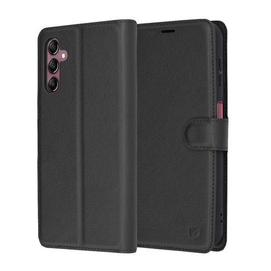 Ovitek za Samsung Galaxy A14 A145 / A14 5G A146, Techsuit, usnjeni folio, črn