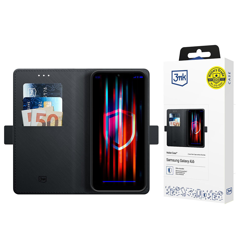 Ovitek za Samsung Galaxy A16 5G A166 / A16 4G A165, 3MK, Denarnica, Črn