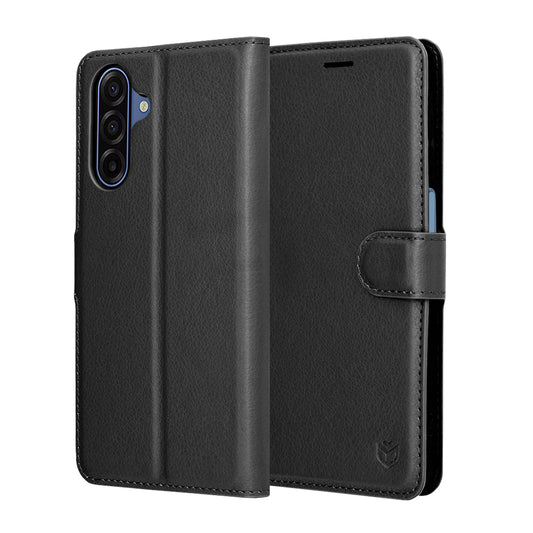 Ovitek za Samsung Galaxy A17 4G / A17 5G, Techsuit, usnjen folio, črn