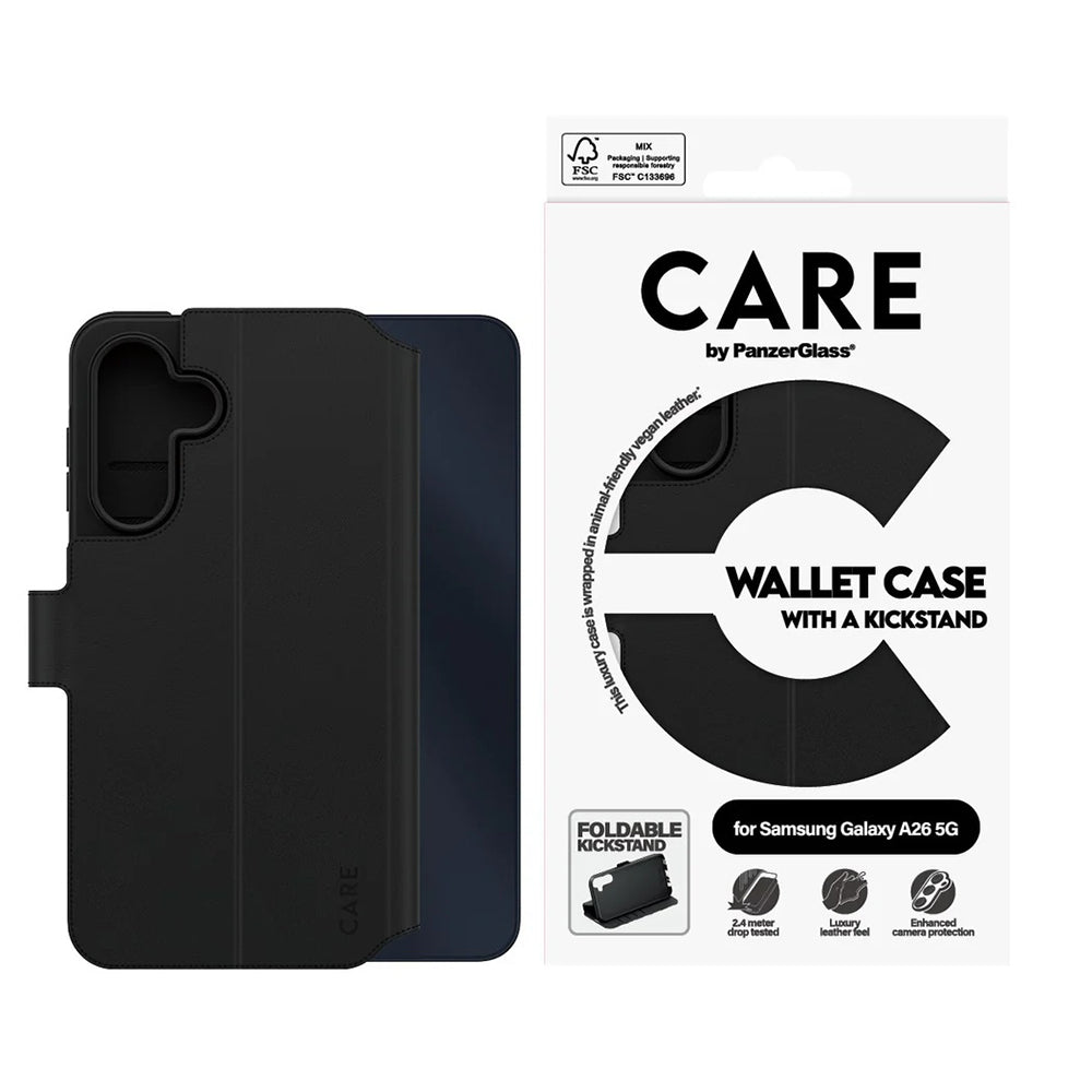 Ovitek za Samsung Galaxy A26 A266, PanzerGlass, Care Feature Kickstand Wallet, črn