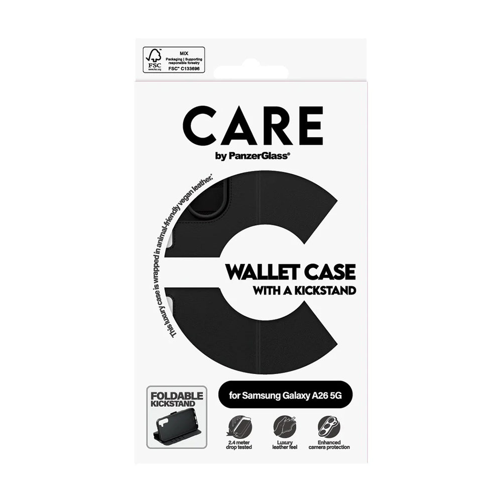 Ovitek za Samsung Galaxy A26 A266, PanzerGlass, Care Feature Kickstand Wallet, črn