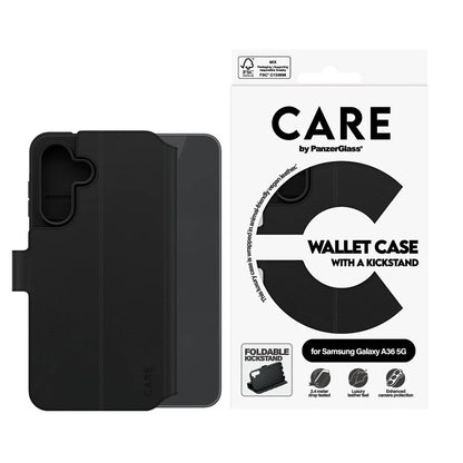 Ovitek za Samsung Galaxy A36 A366, PanzerGlass, Care Feature Kickstand Wallet, črn