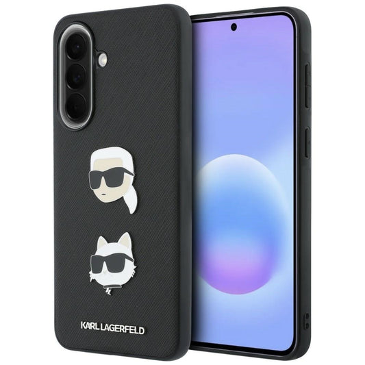 Ovitek za Samsung Galaxy A37 5G, Karl Lagerfeld, zrnati Karl & Choupette's Heads zatiči in logotip, črn