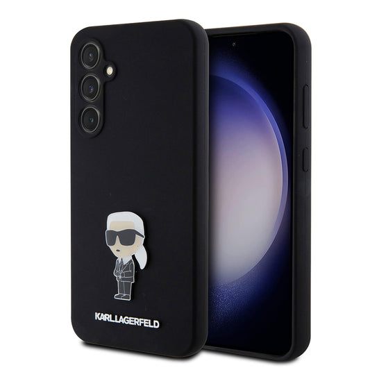 Ovitek za Samsung Galaxy S23 FE S711, Karl Lagerfeld, Silicone Ikonik Karl Metal, črn