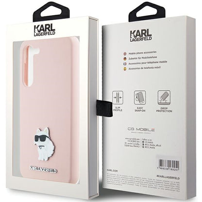 Ovitek za Samsung Galaxy S23+ S916, Karl Lagerfeld, Silicone Choupette Metal, Roza