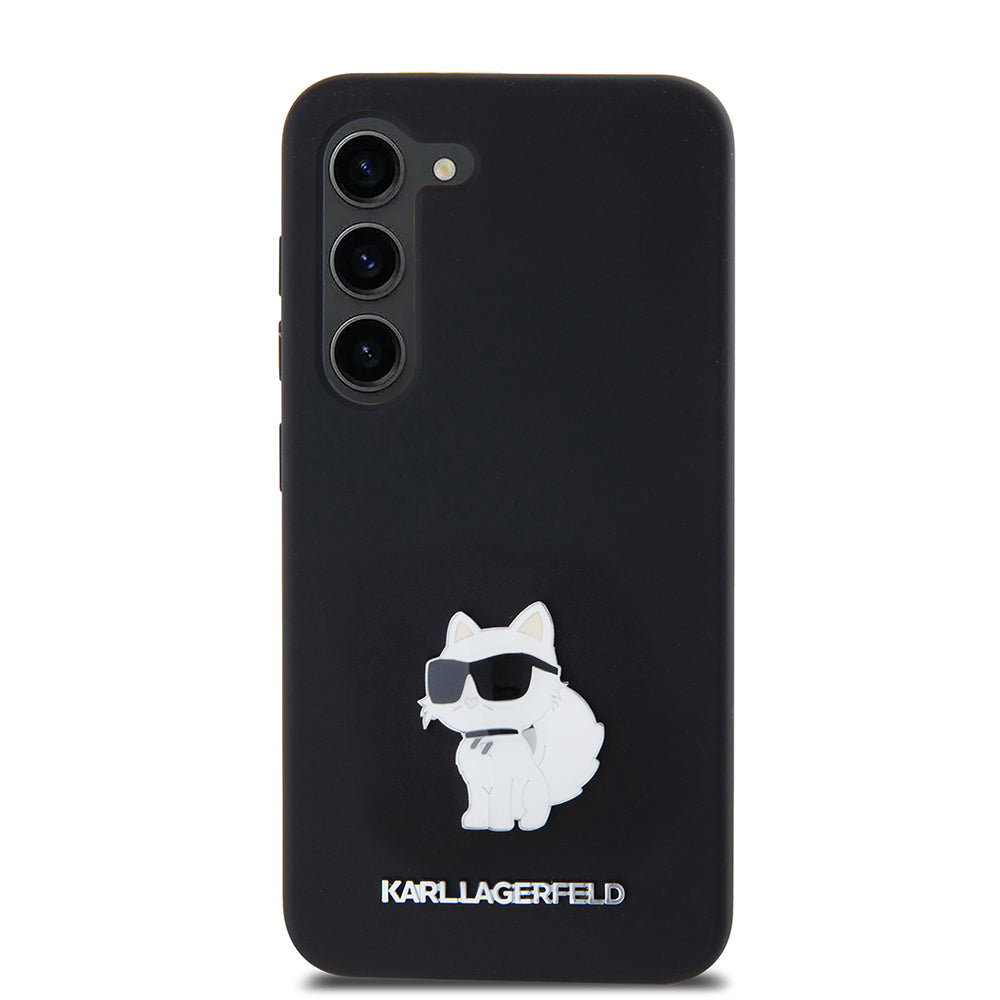 Ovitek za Samsung Galaxy S23 S911, Karl Lagerfeld, Silicone Choupette Metal, črn