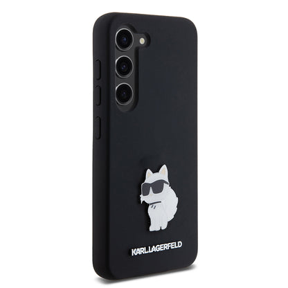 Ovitek za Samsung Galaxy S23 S911, Karl Lagerfeld, Silicone Choupette Metal, črn