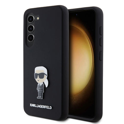 Ovitek za Samsung Galaxy S23 S911, Karl Lagerfeld, Silicone Ikonik Karl Metal, črn