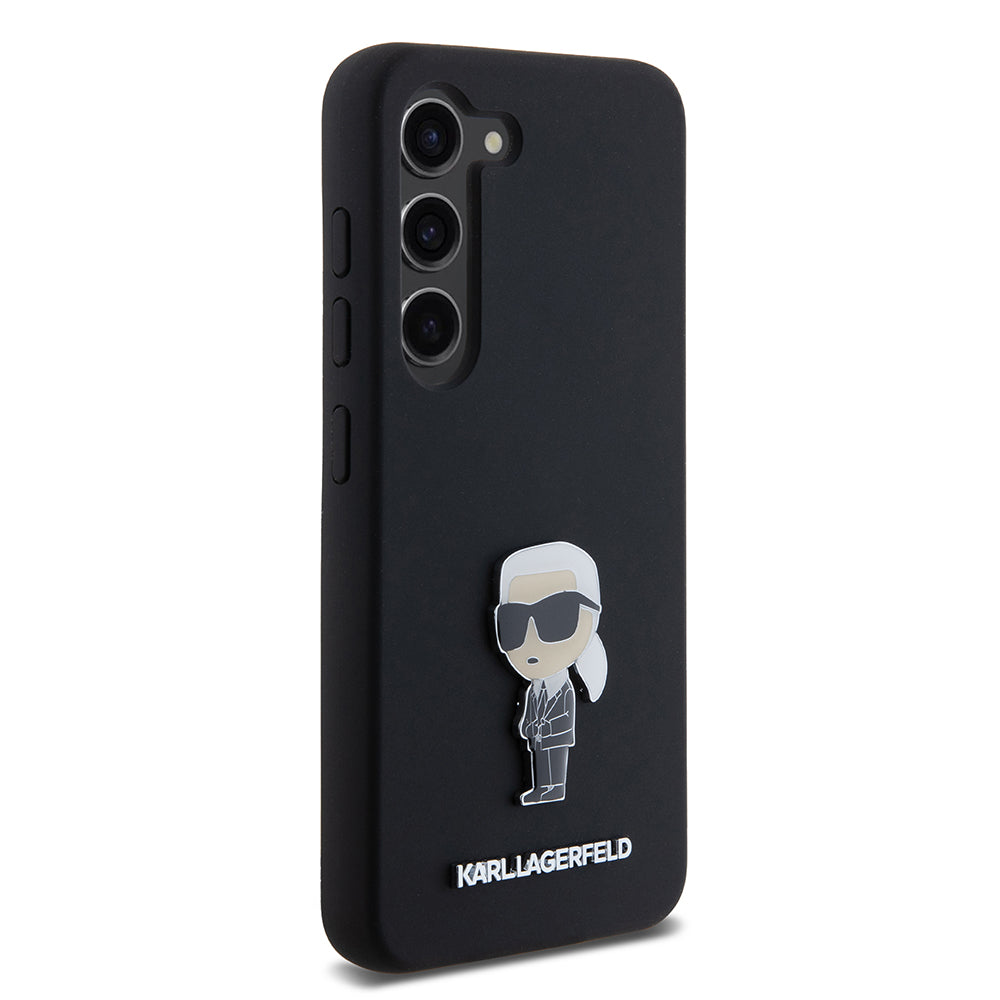 Ovitek za Samsung Galaxy S23 S911, Karl Lagerfeld, Silicone Ikonik Karl Metal, črn