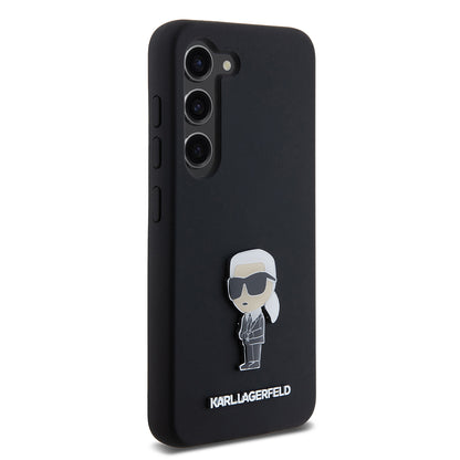 Ovitek za Samsung Galaxy S23 S911, Karl Lagerfeld, Silicone Ikonik Karl Metal, črn