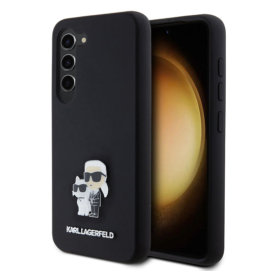 Ovitek za Samsung Galaxy S23 S911, Karl Lagerfeld, silikon Karl & Choupette Metal, črn