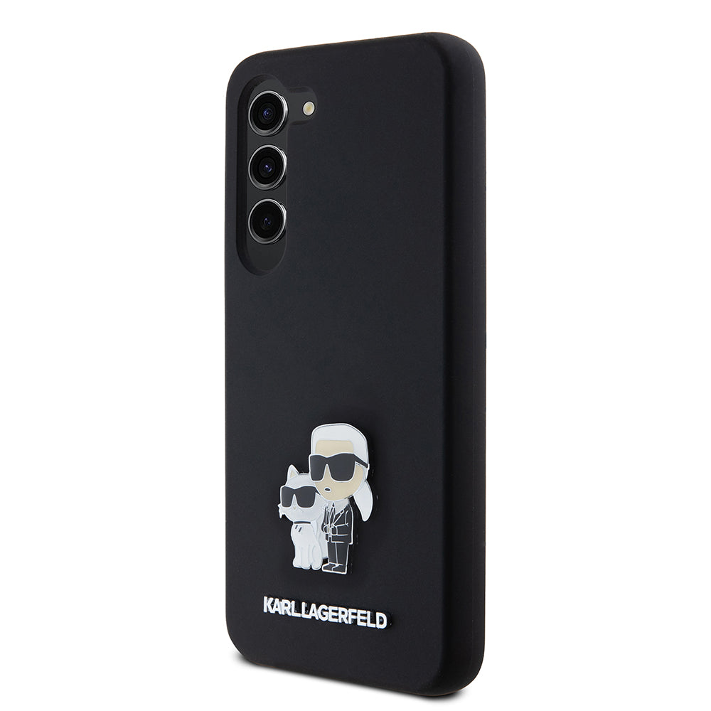 Case for Samsung Galaxy S23 S911, Karl Lagerfeld, Silicone Karl & Choupette Metal, Black