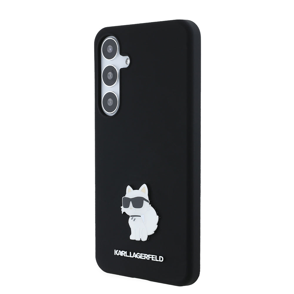 Ovitek za Samsung Galaxy S24+ S926, Karl Lagerfeld, Silicone Choupette Metal, črn
