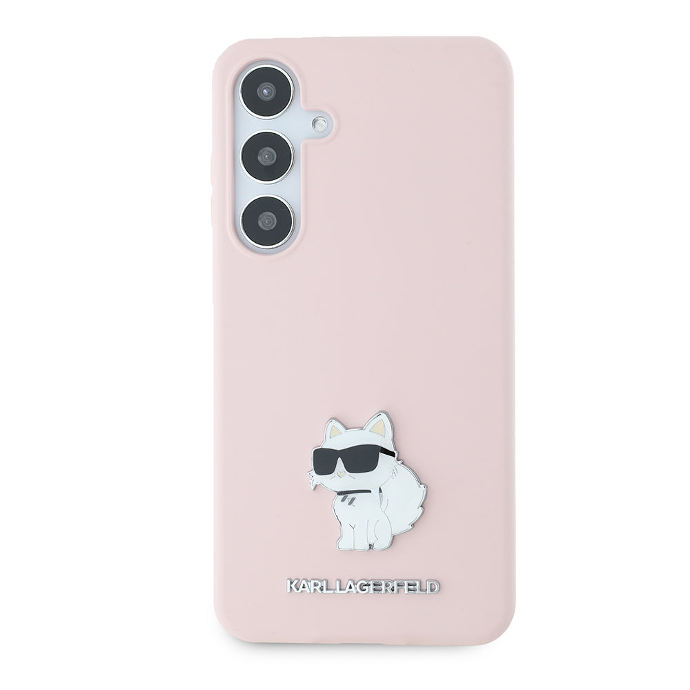 Case for Samsung Galaxy S24+ S926, Karl Lagerfeld, Silicone Choupette Metal, Pink
