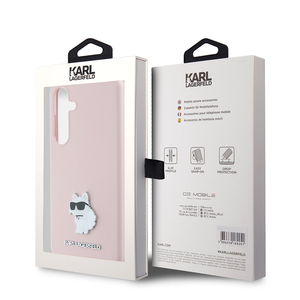 Case for Samsung Galaxy S24+ S926, Karl Lagerfeld, Silicone Choupette Metal, Pink