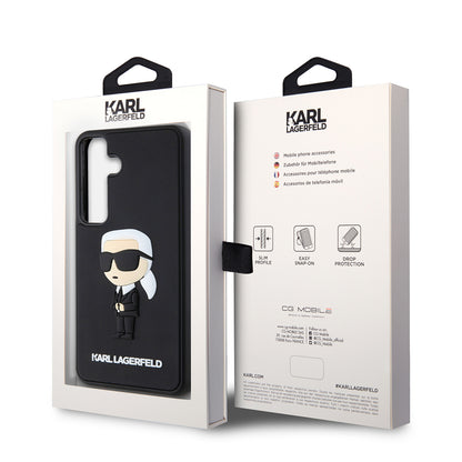 Ovitek za Samsung Galaxy S24 S921, Karl Lagerfeld, 3D Rubber Ikonik Karl, črn