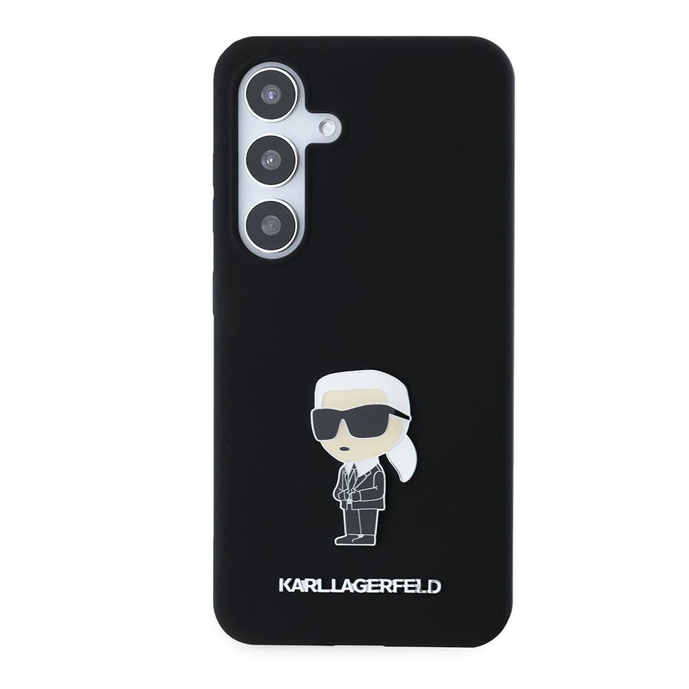 Ovitek za Samsung Galaxy S24 S921, Karl Lagerfeld, Silicone Ikonik Karl Metal, črn