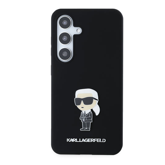 Ovitek za Samsung Galaxy S24 S921, Karl Lagerfeld, Silicone Ikonik Karl Metal, črn