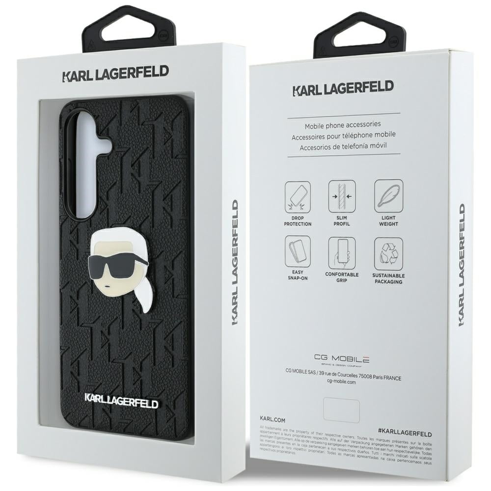 Ovitek za Samsung Galaxy S25+ S936, Karl Lagerfeld, Monogram Karl's Head, Črna