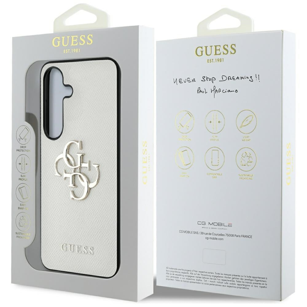 Ovitek za Samsung Galaxy S25 S931, Guess, 4G Grained Big and Classic Logo, Bež