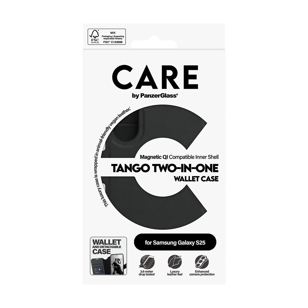 Ovitek za Samsung Galaxy S25 S931, PanzerGlass, Care Feature Tango Two-in-One, črn